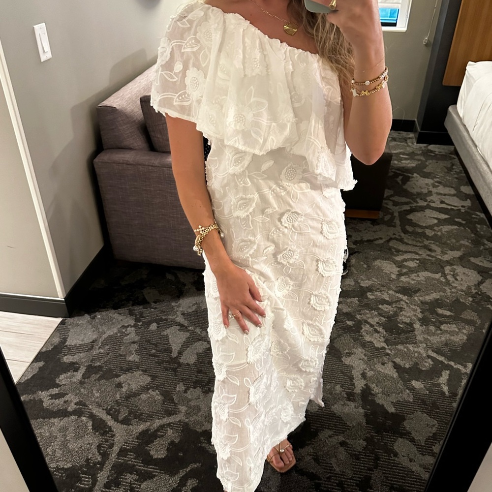One shoulder white cotton dress - sutton